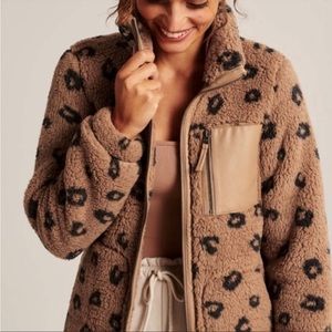 Abercrombie & Fitch | Leopard Print Fleece Sherpa Jacket with Faux Leather Trim